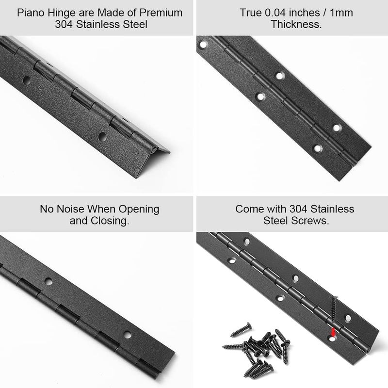 FVSEC 2 Pack Piano Hinge 24 Inch x 1.2 Inch Heavy Duty Stainless Steel Black Continuous & Piano Hinges for Cabinets Boat Marine Door, 0.04" Leaf Thickness 1.2'' Open Width - Image 4